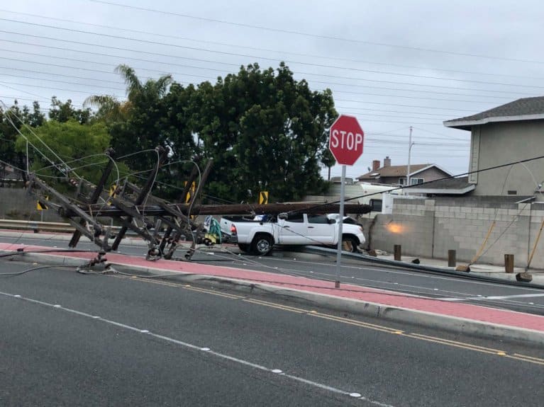 Vehicle Crash Hits Power Poles Causing Power Outage